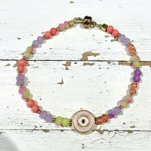 Colourful Neon & Purple Evil Eye Beaded Bracelet